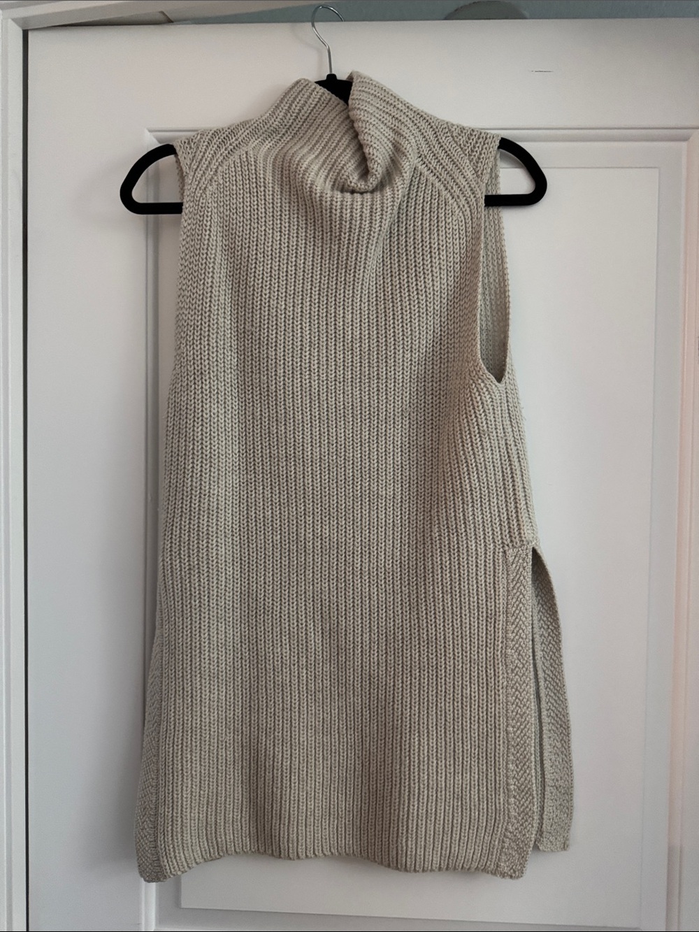 Sleeveless Cowl Neck Knit Tunic Sweater - Cream
